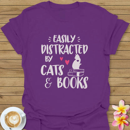 Easily Distracted By Cats And Books T-Shirt