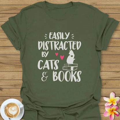 Easily Distracted By Cats And Books T-Shirt